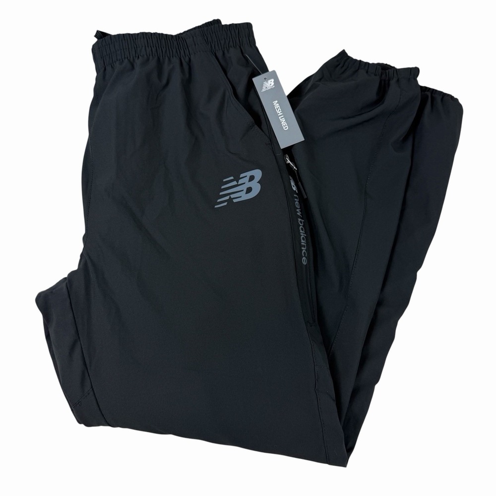 New Balance Men's Mesh Lined Track Pants Black Large Gym Running Athletic NWT